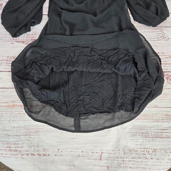 UO Y2K Whimsigoth Chiffon Black Babydoll Dress Sz 12 Flowy Pleated Puff Sleeves - Picture 9 of 16